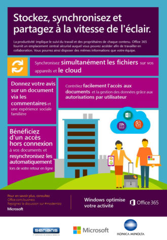 La productivité implique le suivi du travail et des propriétaires de chaque contenu. Office 365 fournit un emplacement central sécurisé auquel vous pouvez accéder afin de travailler en collaboration. Vous pourrez ainsi disposer des mêmes informations que votre équipe.